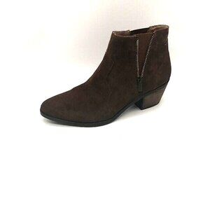 Adam Tucker Womens Ankle Boots Brown Suede Slip On Shoe Faux‎ Zip Stretch 7